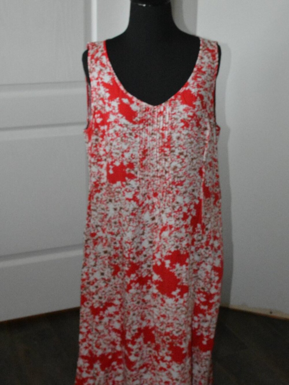 J.Jill Red Floral Sleeveless Dress Pleated Detail Pockets Side size 16